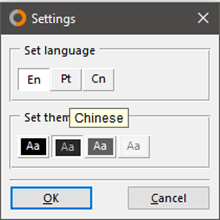 Language settings in this example for English, Portuguese and Chinese